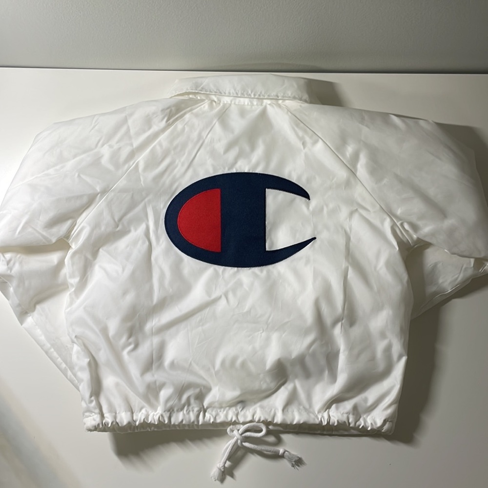 Champion Cropped White Lined Windbreaker/Rain Jacket  Size S NWOT